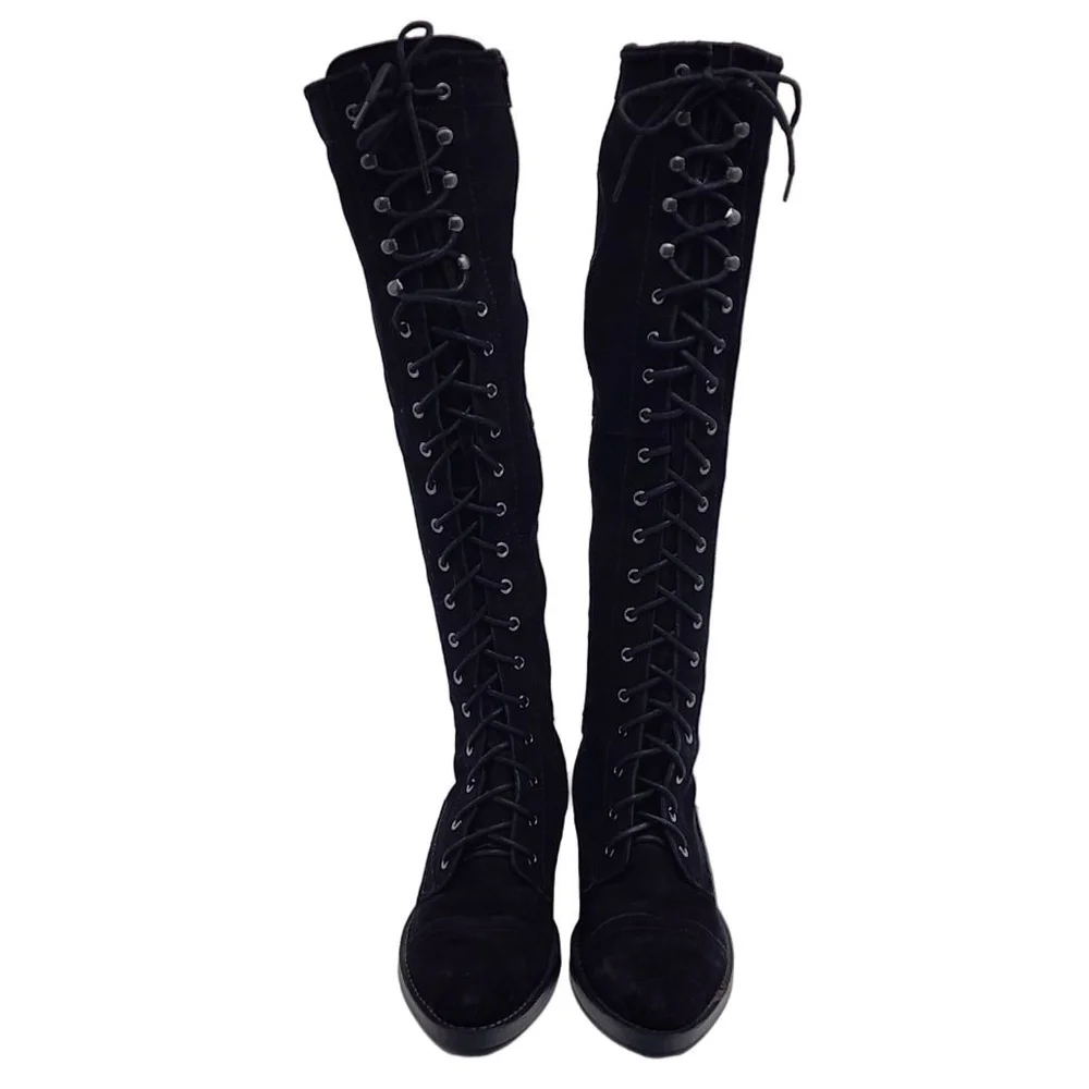 ROC Australia Black Suede Lace Up Over-the-Knee Boots Size 38 7.5